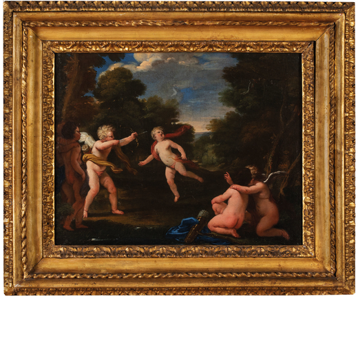 GIOVANNI ANDREA PODESTÀ (attr. a)   (Genova, 1608 - 1674 circa)<br>Giochi di putti<br>Olio su tela,