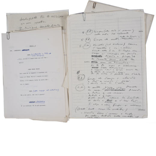 FEDERICO FELLINI Trentatre manoscritti e dattiloscritti su carta per il film Ginger e Fred,1985  <br