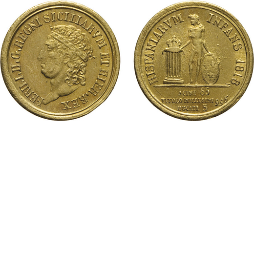 ZECCHE ITALIANE. REGNO DELLE DUE SICILIE. FERDINANDO I (1816-1825). 3 DUCATI 1818 <br>Oro, 3,80 gr, 