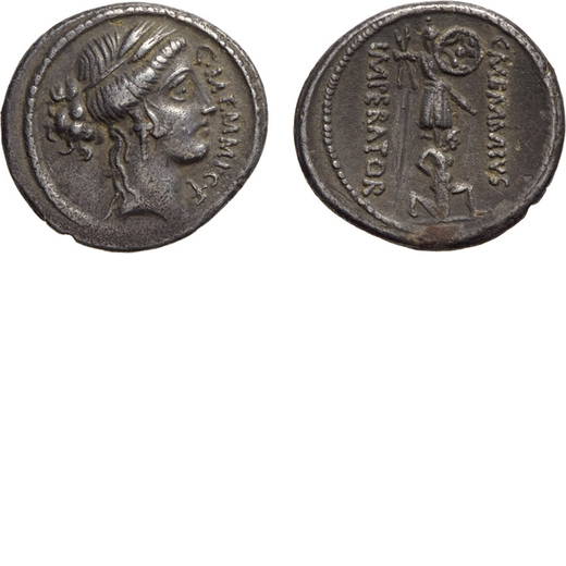 MONETE ROMANE REPUBBLICANE.  GENS MEMMIA (56 A.C.). DENARIO<br>C. Memmius L. f. Gemellus. Roma. Arge