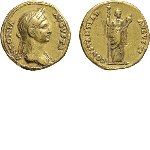 MONETE ROMANE IMPERIALI. ANTONIA AUGUSTA (37/41 D.C.). AUREO Roma, oro, 7,60 gr, 19 mm. Colpo al D, 