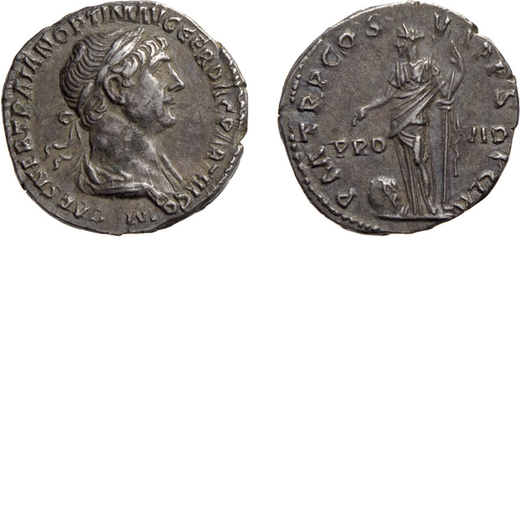 MONETE ROMANE IMPERIALI. TRAIANO (98-117).  DENARIO<br>Argento, 2,82 gr, 17x18 mm. BB+<br>D:IMP CAES