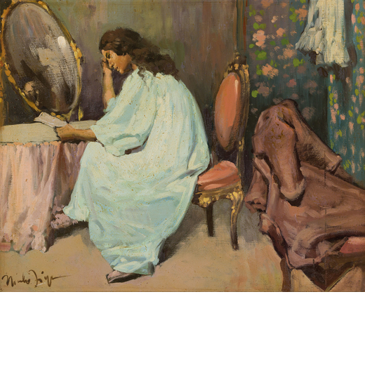 NICOLA FIRPO Genova, 1911 - 1982<br>Donna allo specchio <br>Firmato Nicola Firpo in basso a sinistra