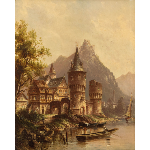 KARL KAUFMANN Slesia austriaca, 1843 - Vienna, 1905<br>Paesaggio olandese con castelli<br>Firmato Fr