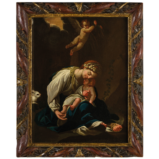 ANTONIO ALLEGRI detto IL CORREGGIO (seguace di) (Correggio, 1489 - 1534) <br>Madonna con il Bimbo ad