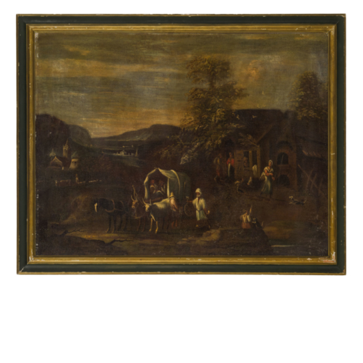 ALESSIO DE MARCHIS (attr. a) (Napoli, 1684 - Perugia, 1752)<br>Paesaggio con figure, carro e armenti