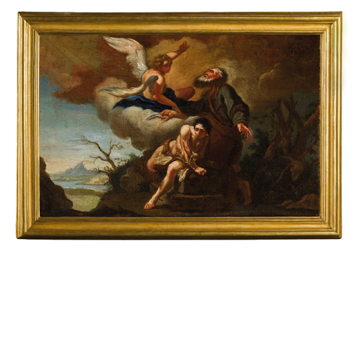 PITTORE DEL XVII SECOLO Abramo e Isacco<br>Olio su tela, cm 101X64