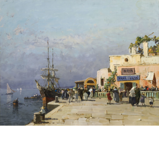 NICOLAS DE CORSI (Odessa, 1882 - Napoli, 1956)<br>Porticciolo a Capri  <br>Firmato De Corsi in basso
