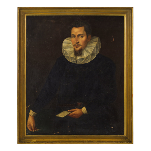 BERNARDO CASTELLO (attr. a) (Genova, 1557 - 1629)<br>Ritratto duomo con lettera (Alessandro Cebà?)<