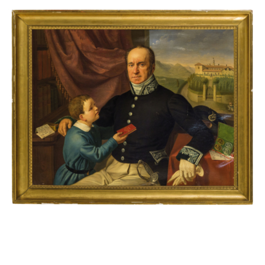 PITTORE DEL XIX SECOLO Ritratto di Agostino Ambrosoli e del nipote Giuseppe (1849)<br>Olio su tela, 