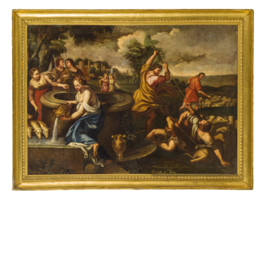 PIETRO AQUILA (attr. a) (Marsala, 1630 circa - Alcamo, 1692)<br>Mosè e le figlie di Jethro <br>Olio