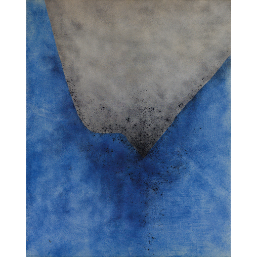 GIUSEPPE SANTOMASO Venezia 1907 - 1990<br>Spazio azzurro grigio, 1973<br>Olio su tela, cm 140 x 110