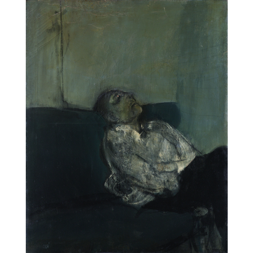 ALBERTO SUGHI Cesena 1928 - Bologna 2012<br>Uomo che dorme, 1963<br>Olio su tela, cm 150 x 130 <br>F