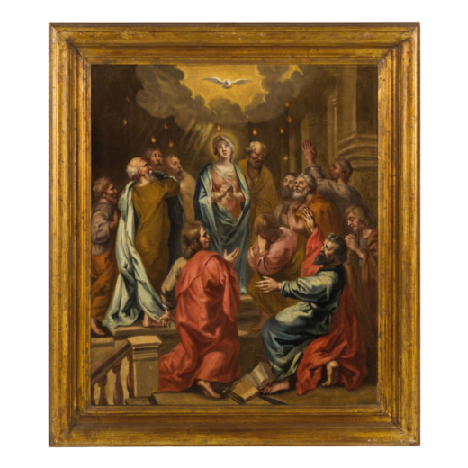 CASPAR DE CRAYER (cerchia di) (Anversa, 1584 - Gand, 1669)<br>Pentecoste<br>Olio su tela, cm 77X64