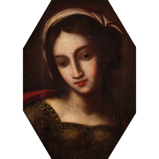 GIUSEPPE MARULLO (bottega di) (Orta di Atella, 1610? - Napoli, 1685) <br>Figura femminile<br>Olio su