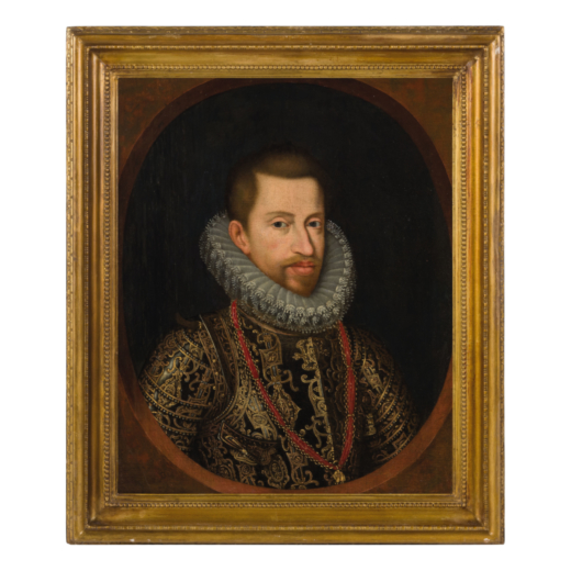 JAN ANTHONISZ VAN RAVESTEYN (attr. a) (LAia, 1572 - 1657)<br>Ritratto maschile <br>Olio su tela, cm 