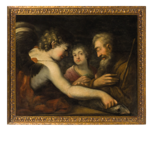 ANDREA CELESTI (attr. a) (Venezia, 1637 - Toscolano, 1712)<br>Tobia cura il padre<br>Olio su tela, c
