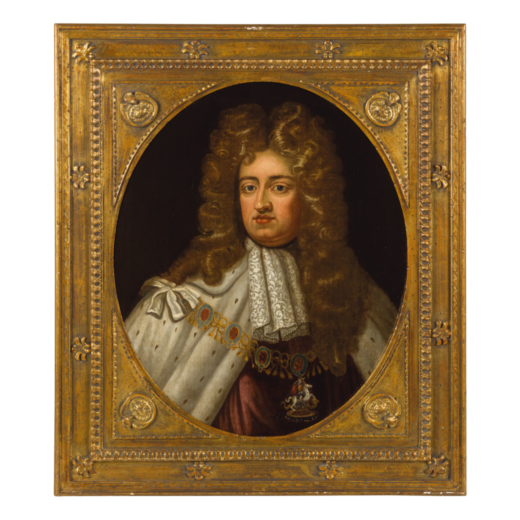 PITTORE INGLESE DEL XVIII SECOLO Ritratto di Giorgio II di Gran Bretagna <br>Olio su tavola, cm 75X6