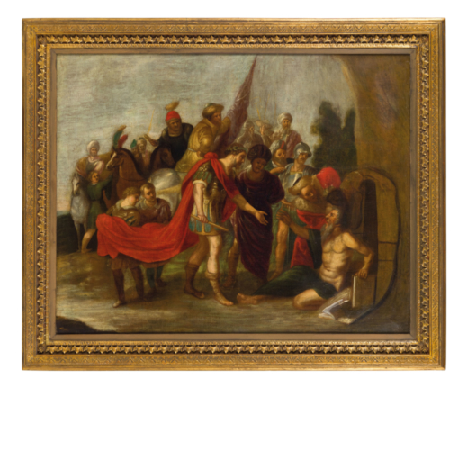 PITTORE FIAMMINGO DEL XVII SECOLO Diogene<br>Olio su tela, cm 76X96