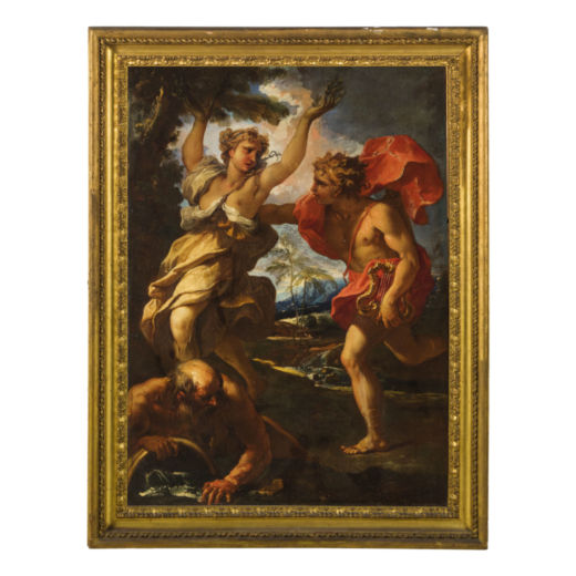 SEBASTIANO RICCI (Belluno, 1659 - Venezia, 1734) <br>Apollo e Dafne<br>Olio su tela, cm 100X73