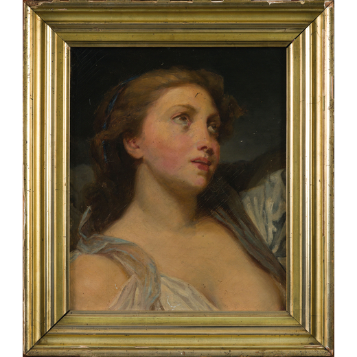 PITTORE FRANCESE DEL XVIII-XIX SECOLO Ritratto di donna<br>Olio su tela, cm 40X33