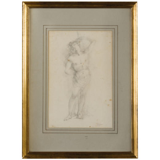 DISEGNO SU CARTA, XIX-XX SECOLO  raffigurante San Sebastiano; usure<br>cm 24X17