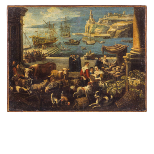 PIETRO MAURIZIO BOLCKMAN (Gorinchem, circa 1630/1640 - Torino, 1710) <br>Veduta ideale del Porto di 