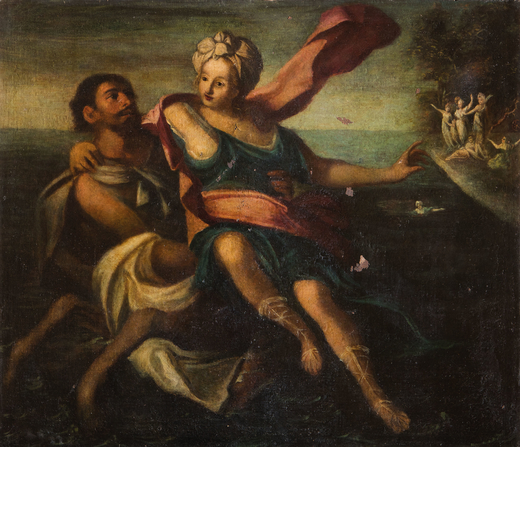 PITTORE DEL XVII SECOLO Ratto di Europa<br>Olio su tela, cm 116X130