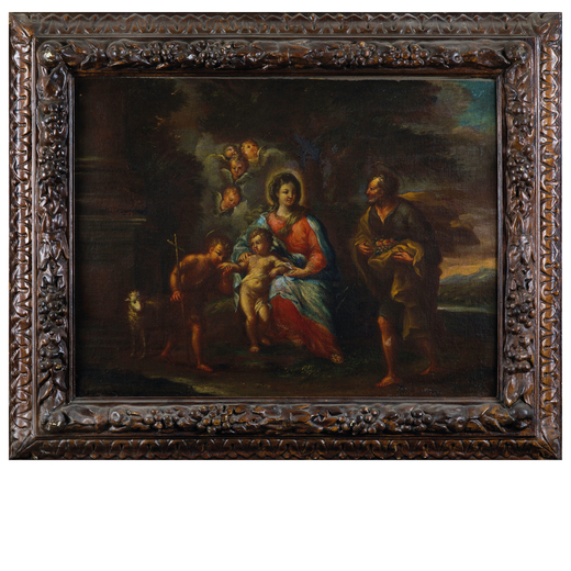 GIUSEPPE PASSERI (attr. a) (Roma, 1654 - 1714)<br>Riposo durante la fuga in Egitto  <br>Olio su tela