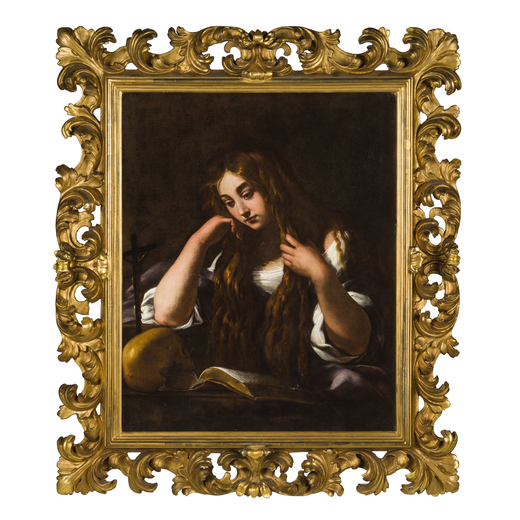 GIOVANNI BAGLIONE (Roma, 1566/1568 circa - 1643)<br>Maddalena<br>Olio su tela, cm 95X76