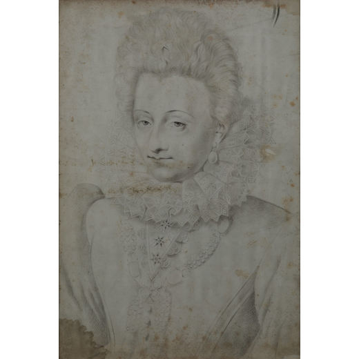 PITTORE DEL XVIII-XIX SECOLO Ritratto di donna <br>Matita su carta, cm 33X24