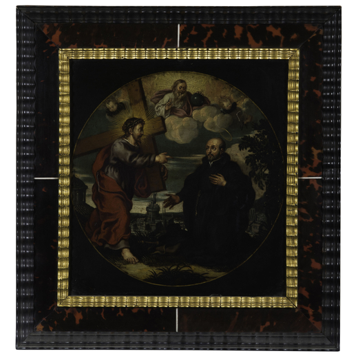 PITTORE DEL XVIII-XIX SECOLO  Cristo appare a SantIgnazio<br>Olio su rame, cm 223,5X21,8