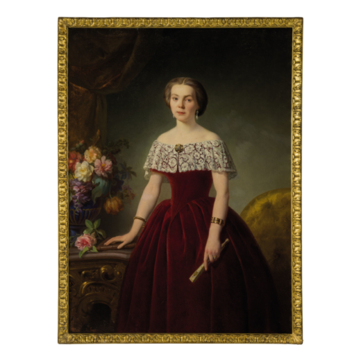 LUCAS ADOLF (attivo tra XIX-XX secolo)<br>Ritratto di dama con ventaglio<br>Firmato in basso a sinis