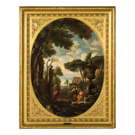 JAN FRANS VAN BLOEMEN (Anversa, 1662 - dopo il 1744)<br>Veduta di Villa Medici dal giardino <br>Olio