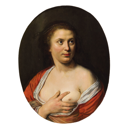 PITTORE DEL XVII-XVIII SECOLO Ritratto di donna<br>Tavola ovale, cm 63X48