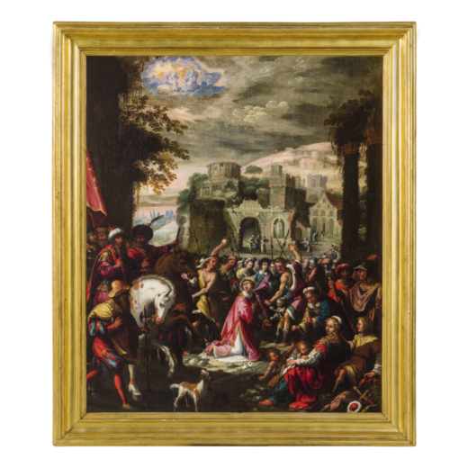 AURELIO LOMI (Pisa, 1556 - 1623/1624)<br>Martirio di Santo Stefano <br>Olio su tela, cm 120X99