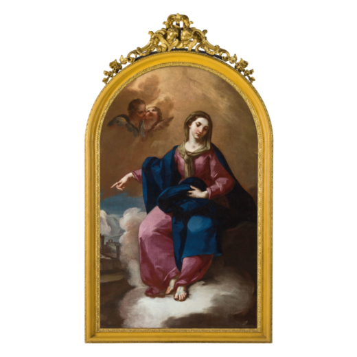 GIOVANNI DOMENICO MOLINARI (Caresana, 1721 - Torino, 1793)<br>Madonna e putti<br>Olio su tela centin