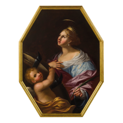 BIAGIO MINIERA (attr. a) (Ascoli Piceno, 1697 - 1755)<br>Santa Caterina<br>Olio su tela ottagonale, 