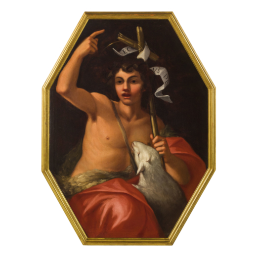 BIAGIO MINIERA (attr. a) (Ascoli Piceno, 1697 - 1755)<br>San Giovanni Battista<br>Olio su tela ottag