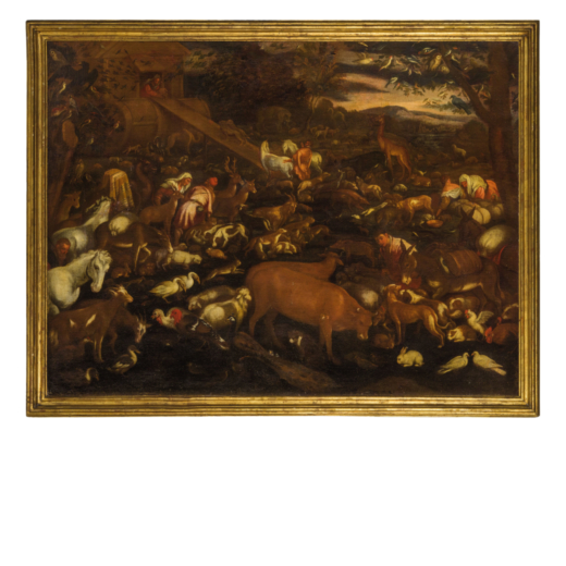 LEANDRO DA BASSANO (attr. a) (Bassano, del Grappa, 1557 - Venezia, 1622)<br>Larca di Noè<br>Olio su