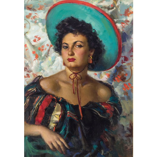 FRANCO COLELLA Bari, 1900 - 1981<br>Donna spagnola con cappello <br>Firmato Colella in alto a sinist