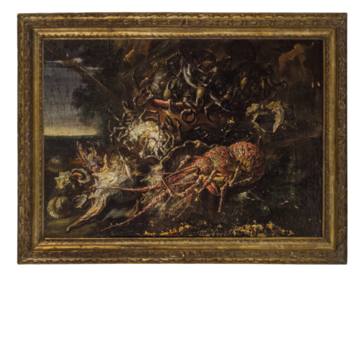 FELICE BOSELLI (Piacenza, 1650 - Parma, 1732) <br>Natura morta con pesci e crostacei<br>Olio su tela