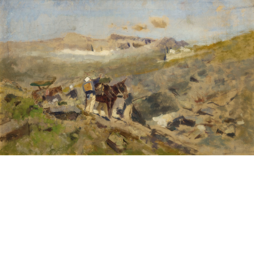 UBERTO DELLORTO Milano, 1848 - 1895<br>Artiglieria di montagna  <br>Olio su tela, cm 41X67