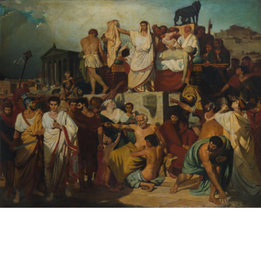 JOSEPH COURT (attr. a) (Rouen, 1797 - Parigi, 1865)<br>Il discorso di Marco Antonio <br>Olio su tela