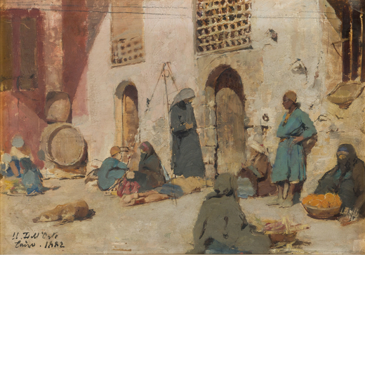 UBERTO DELLORTO Milano, 1848 - 1895<br>Al Cairo<br>Firmato U DellOrto Cairo 1882 in basso a sinistra