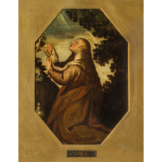 PITTORE DEL XVI-XVII SECOLO Maddalena<br>Olio su tavola ottogonale, cm 33,5X23,5
