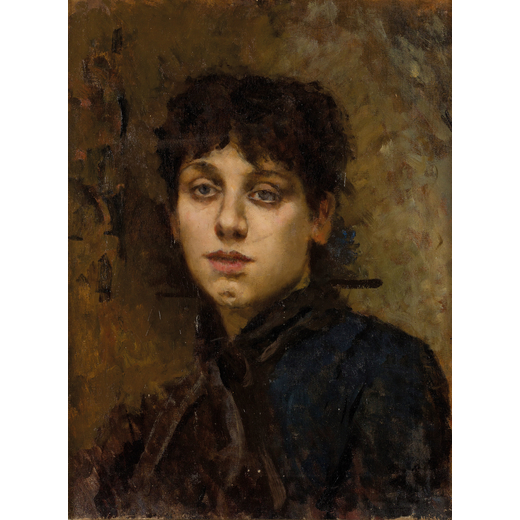 UBERTO DELLORTO Milano, 1848 - 1895<br>Ritratto di donna<br>Olio su tela, cm 57X43