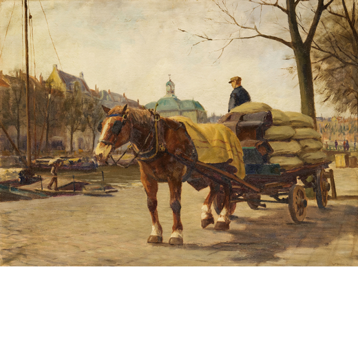 WILHELMUS HENDRIKUS HEINECKE Rotterdam, 1895 - 1978<br>Paesaggio olandese con cavallo<br>Firmato W H
