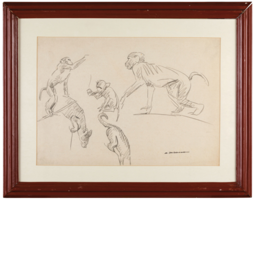 MARCELLO DUDOVICH Trieste, 1878 - Milano, 1962<br>Studio per figure di scimmie<br>Firmato Dudovich i