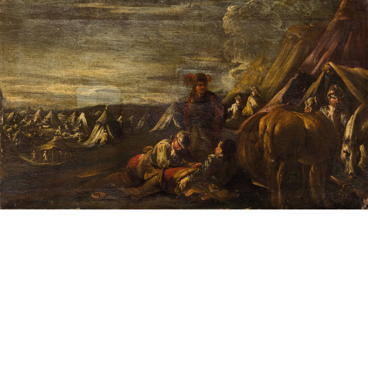 ANTONIO CALZA (attr. a) (Verona, 1653 - 1725)<br>Scena di battaglia<br>Olio su tela, cm 41X72
